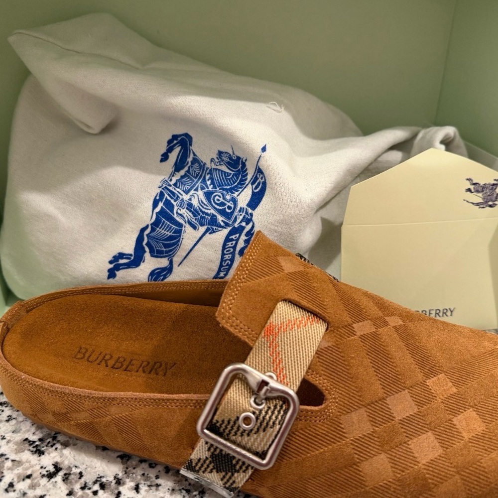 Burberry Tan Checkered Slip-On with Buckle